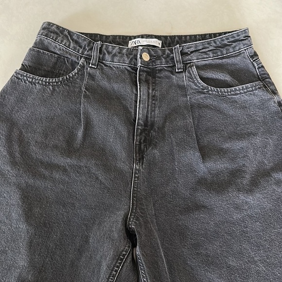 ZARA Washed Black Denim Mom Jeans Straight Leg - Picture 3 of 7